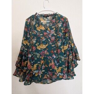 Frye Women Multicolored Floral Cottagecore Prairie‎ Blouse Small Bell Sleeve